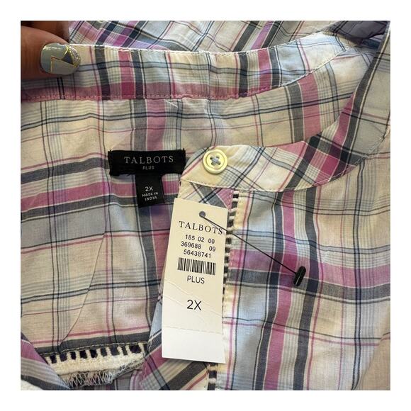 NWT!! Talbots Loose Fit Sheer Plus Size Plaid Blouse - Picture 5 of 6